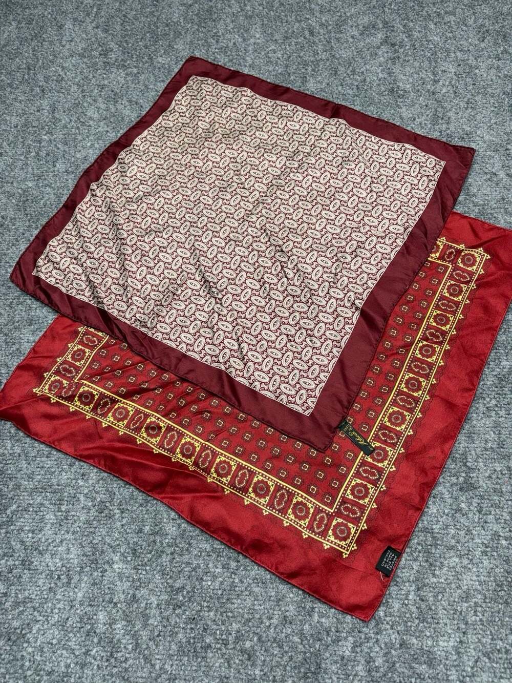Vintage Pair Men's Hand Rolled Silk Scarf's/Pocket Square's 1-Ashear,1 unknown